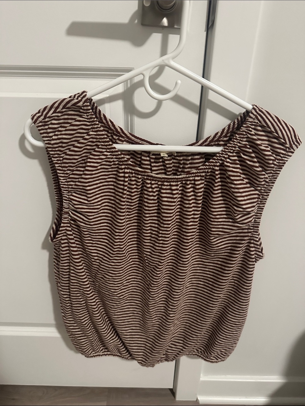 Madewell Brown and Cream Striped Cap-Sleeve Tank